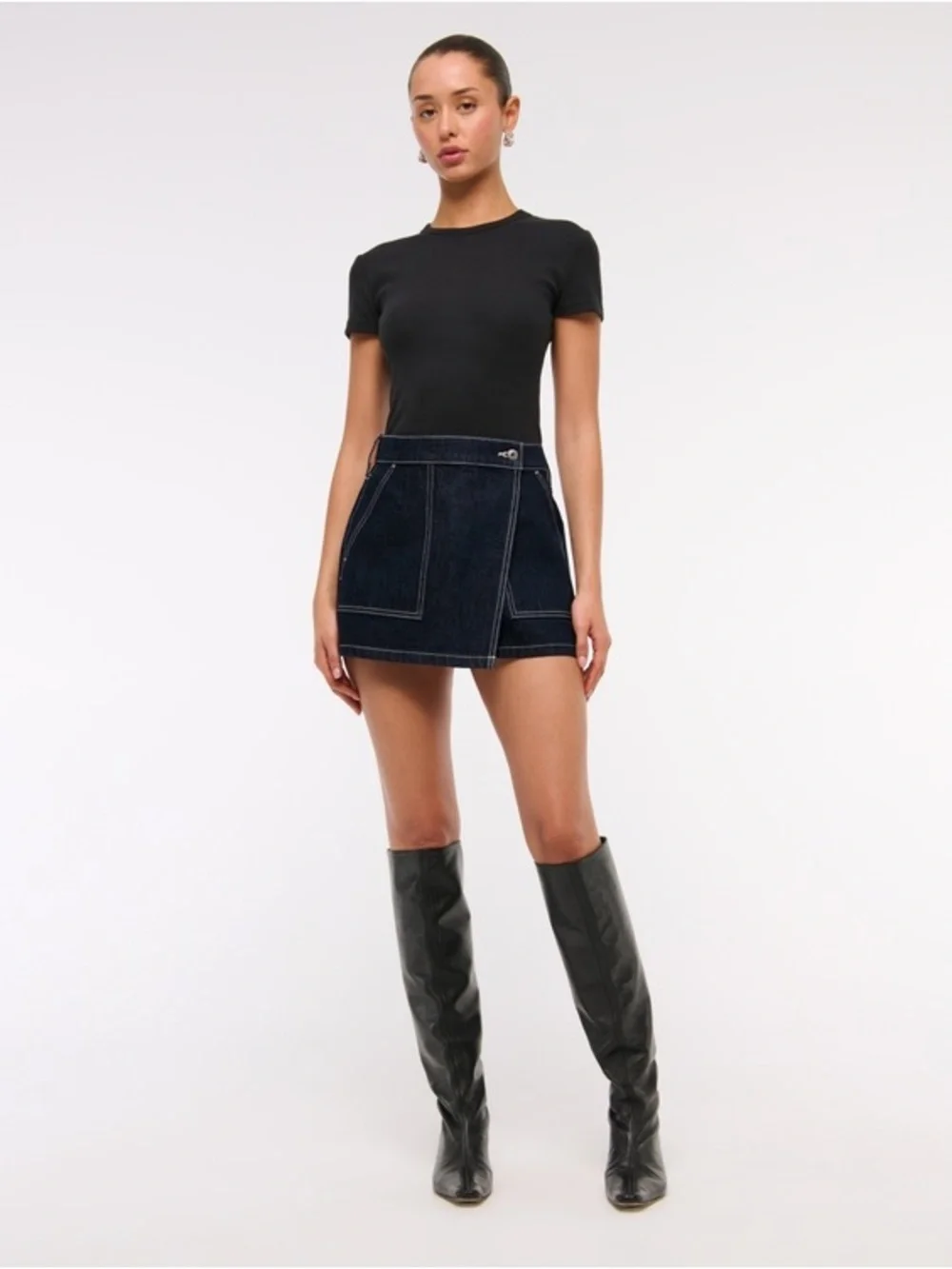 Abercrombie & Fitch Mid-Rise Denim Wrap Mini Skirt Dark Wash Size 29 - Picture 2 of 11